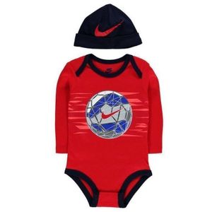 BODY Ensemble vêtements Bébé Garcon Football Bébé Body et Bonnet rouge et Marine