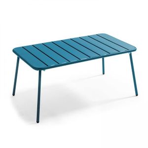 TABLE BASSE JARDIN  Table basse Palavas OVIALA - 90 x 50 x 40 cm - Acier traité anti-corrosion - Bleu Pacific