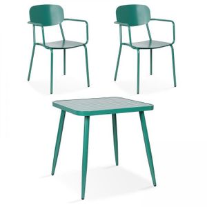 Ensemble table et chaise de jardin Ensemble table de jardin et 2 fauteuils en aluminium vert olive