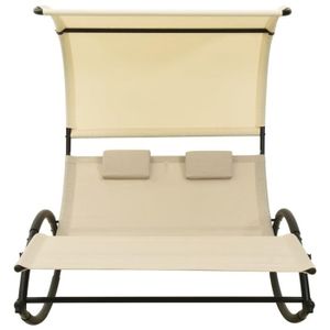 CHAISE LONGUE Chaise longue double avec auvent Textilène Crème 310548