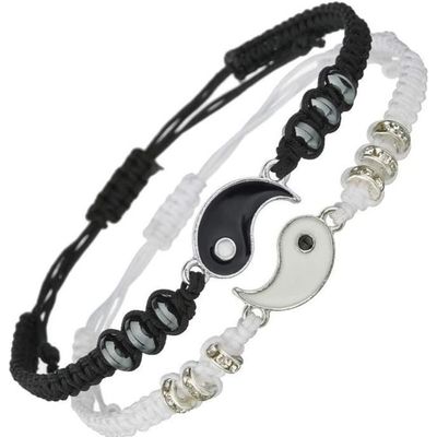 Bracelet Symbolique Yin Yang Aimants VNOX Bracelet Couple Infinity Symbole Coeur Acier Inoxydable Tissé à La Main Couple Bracelet Yin Yang Pour Elle Et Son Partenaire Valentine Cadeau (FBM-1 Cadeau Saint Valentin - 2