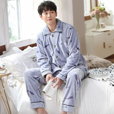 Pyjama homme grand,Grande taille 3XL gris vêtements de nuit à manches  longues hiver épaissir chaud flanelle pyjamas ensembles