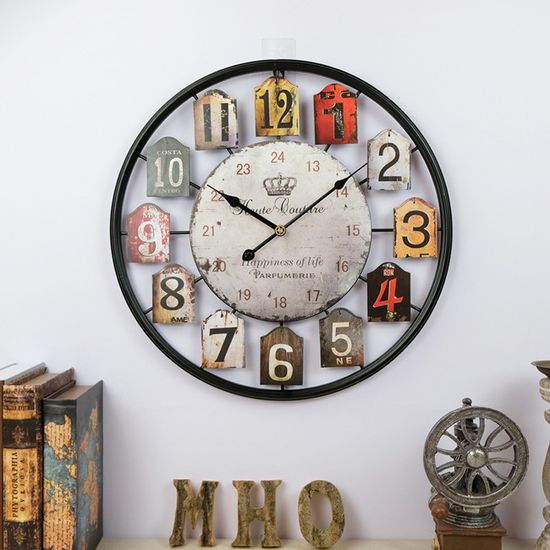 Horloge Murale Vintage Noir 60cm - Mouvement Quartz Silencieux, Cadran Squelette - Décoration Salon, Bureau