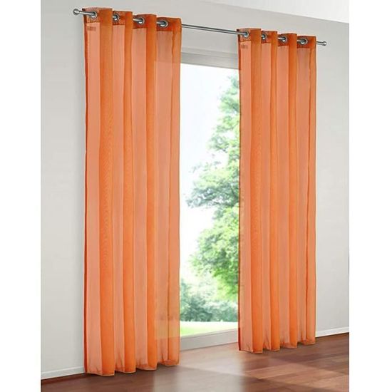 2 Panneaux Rideaux Voilage Semi Transparent Voilage Rideaux à Oeillets pour Fenêtre Balcon Salon,Orange,140 x 225cm