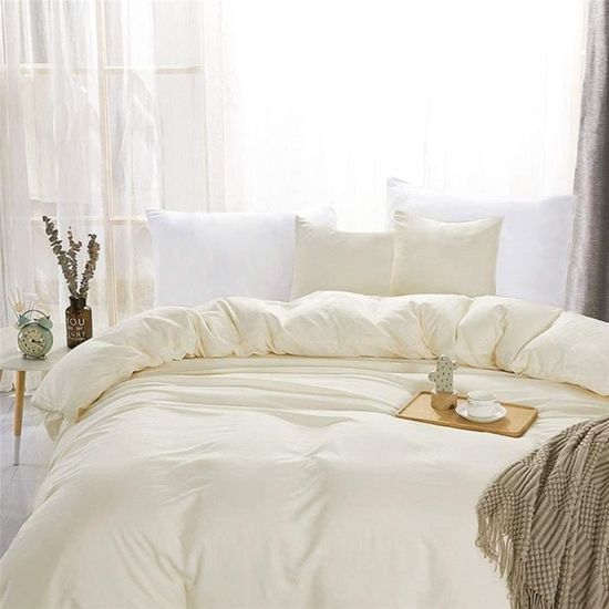 Parure De Lit 3 Pièces 240x260 Cm Beige Orchidée Blanche - Housse De Couette + 2 Taies D'oreiller - Polycoton Doux, Fermeture éclair