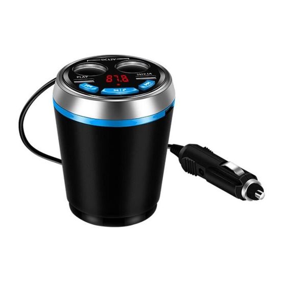 Bleu Double USB chargeur de voiture tasse allume-cigare prise de Charge HUB 12-24V avec Bluetooth FM transmet