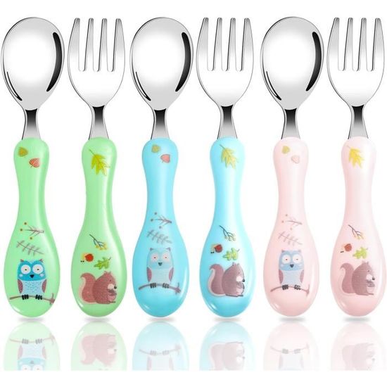 Couvert Bebe Apprentissage 4 Couverts Bébé En Inox - Cuillère Courbée - Apprentissage Autonome - Motif éléphant Couverts Bebe