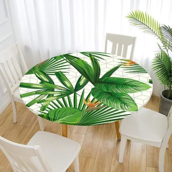 Nappe Ronde élastique Imitation Bois - Imperméable Et Lavable - 120cm De Diamètre | Parfaite Pour Jardin, Terrasse Et Salle à Manger