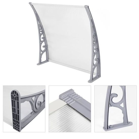 Auvent Porte D'Entrée 100x200 Cm - Blanc, Plaque PC Creuse 5mm, Cadre PP, Barre Aluminium - Protection Pluie/Soleil