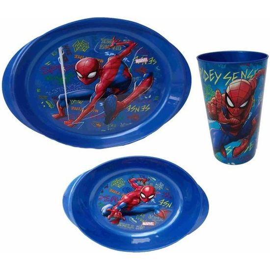 set assiette plate 20 cm + assiette creuse 15 cm + gobelet 12 cm hauteur Spiderman