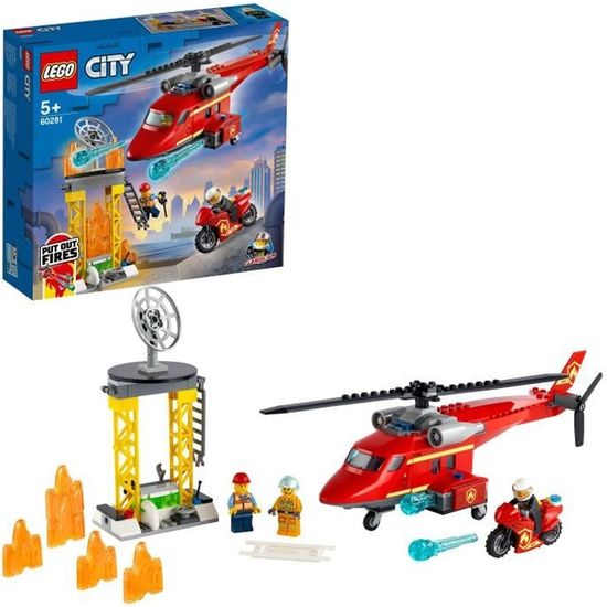LEGO® City 60281 L'Hélicoptère de Secours des Pompiers,  Jouet, Minifigurines et Moto