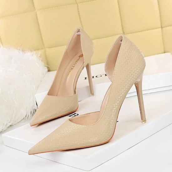 Escarpin Femme Beige Talon aiguille Bout pointu Semelle en