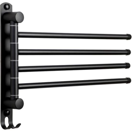 Porte-serviettes Rotatif 180° – Acier Inoxydable 304 – Avec Vis Et Crochets Adhésifs – Pour Salle De Bain, Cuisine - 4