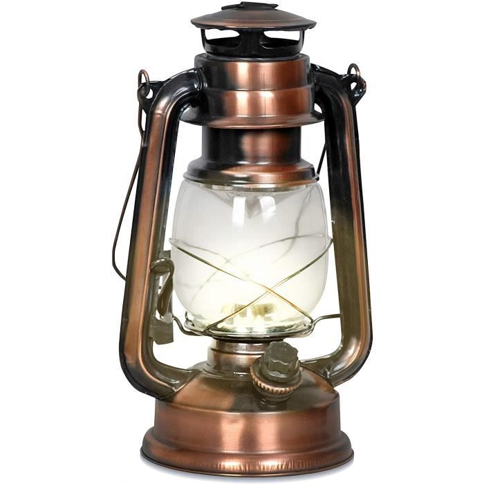 lanterne d'extérieur en cuivre au design de lampe à huile - marque 123 - vintage - piles