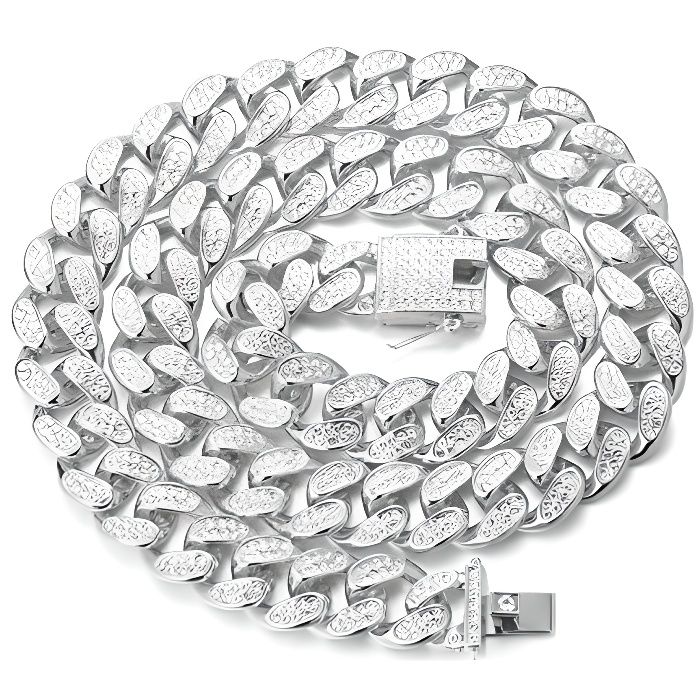 Halukakah Chaîne Cubain Diamant Homme,14/20MM Plaqué Or Véritable 18 Carats/Platine Finition Or Blanc Collier Ras du Cou