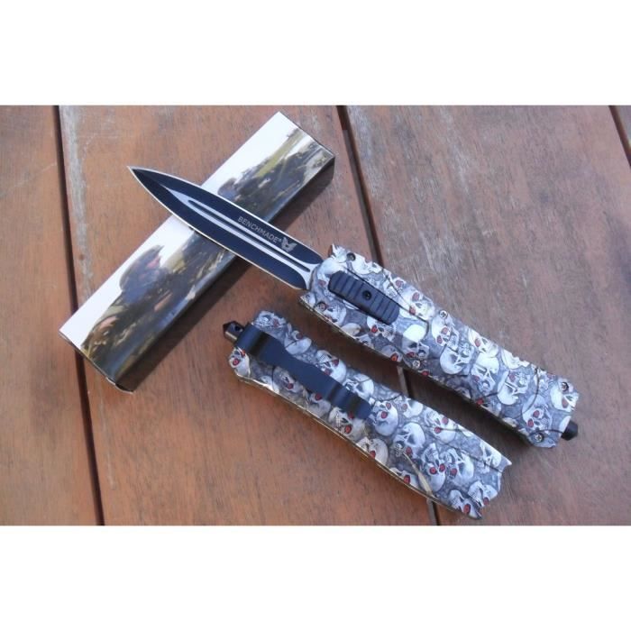 Couteau Éjectable À Fermeture Et Ouverture Automatique 23 Cm Tete de Mort Outdoor