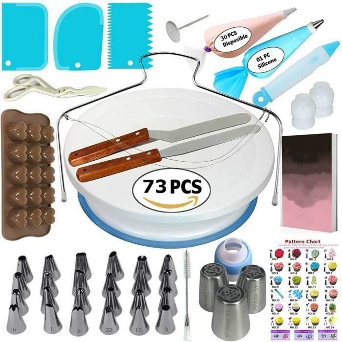 Kit De Pâtisserie Avec 73 Ustensiles De RFAQK Plateau Présentoir À Gâteaux Tournant Pour Glaçage Et Déco Poches Et Douilles Spatul