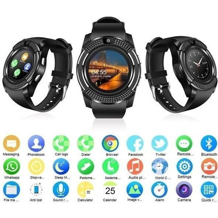 V8 Bluetooth Intelligent Montre Répondre À L'appel Montre Soutien SIM-TF Carte Caméra SmartWatch pour Android Smartphone Noir