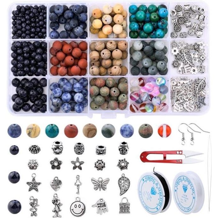 Un ensemble de perles en pierre naturelle Kit rond univers galaxie Chakra perles perles de lave volcanique pour Bracelet*TR12056