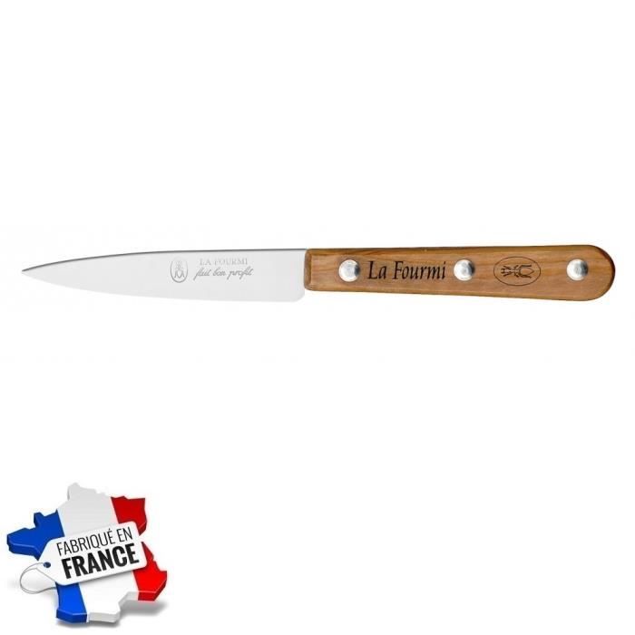 Couteau Office Lame Demi Soie Inox Manche Bois d'Olivier La Fourmi - Ustensile Cuisine Légume - 035