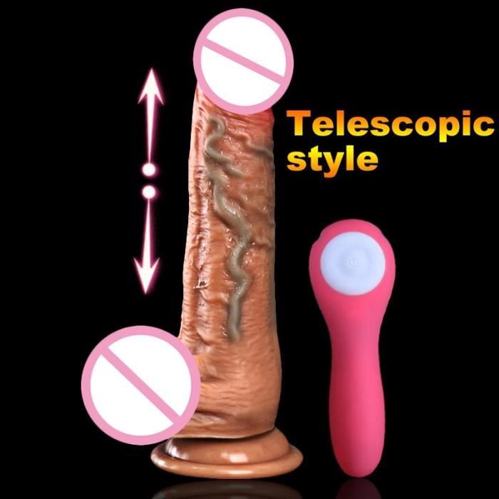 AUCUNE Sextoy,Vibromasseur gros godes pour femmes Silicone mâle pénis artificiel vibrant poussée gode ventouse jouets - Type Telescopic
