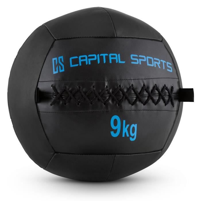 CAPITAL SPORTS Wallba - Medecine ball cuir synthétique pour exercices core & entrainement fitness, cross-training, muscu, MMA- 9kg
