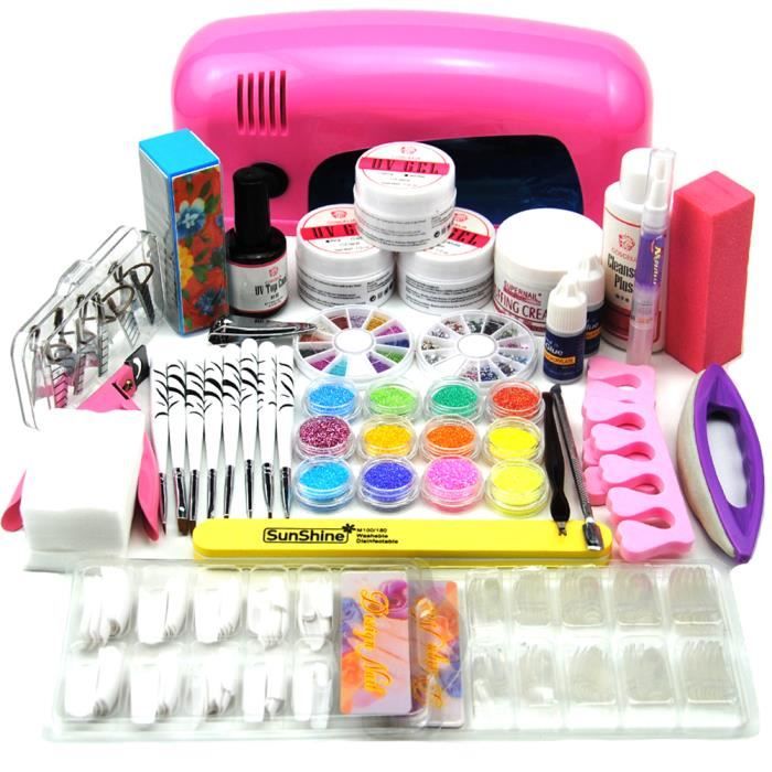 Coscelia 9W UV Lampe Rose Séchoir à Ongles Colle Poudre Acrylique UV Gel Faux Ongles Nail Art Set