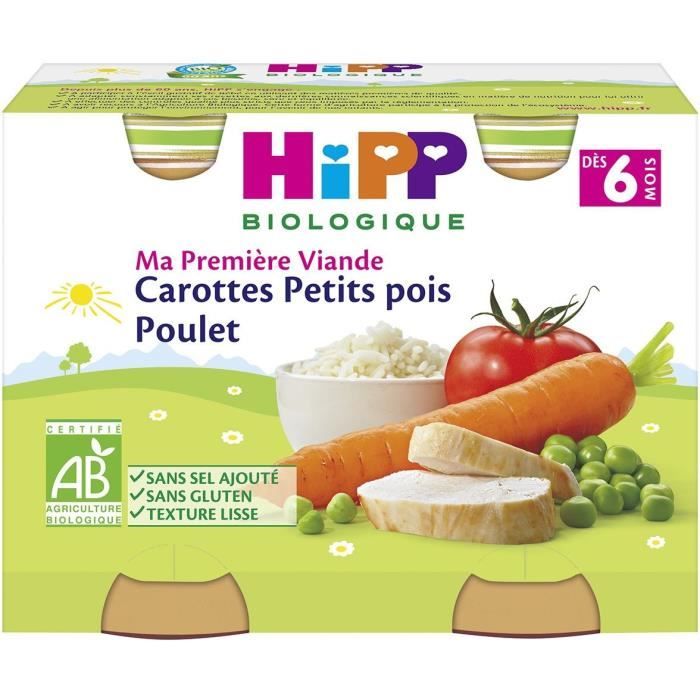 Hipp Bio Ma Première Viande Pot Carottes Petis Pois Poulet +6m 2 x 190g