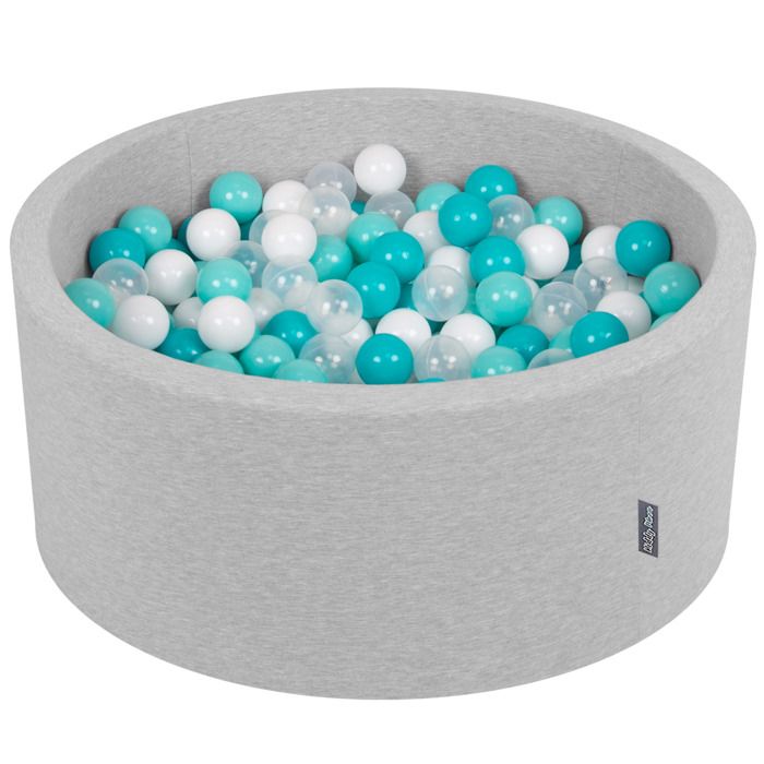 KiddyMoon 90X40cm-200 Balles ∅ 7Cm Piscine À Balles Pour Bébé Rond Fabriqué En UE, Gris Clair:Turquoise