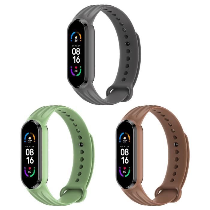 3 Coloré Bracelet compatible pour Xiaomi Mi Band 6/Mi Band 5/Mi Band 7, Bracelet de Remplacement -Khaki/Matcha vert/Marron