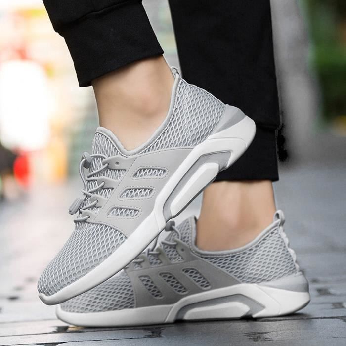 Chaussures de course en maille de grande taille pour hommes Baskets respirantes légères et sauvages grise