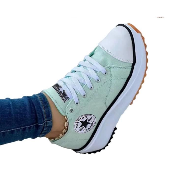 Canvas Shoes Women Fashion Trainers, Femmes Plate-Forme Baskets Femme Chaussures Décontractées Compensées Formateurs Respirants