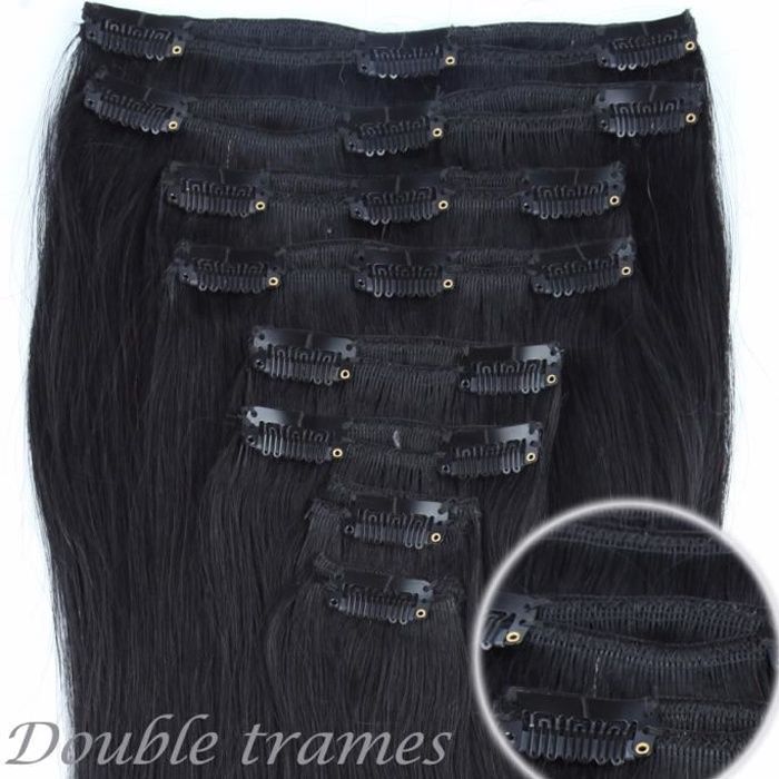 Extensions à Clips en Cheveux Naturels - REMY HAIR - 8Pcs-18Clips(50cm-150g) - #01 Noir