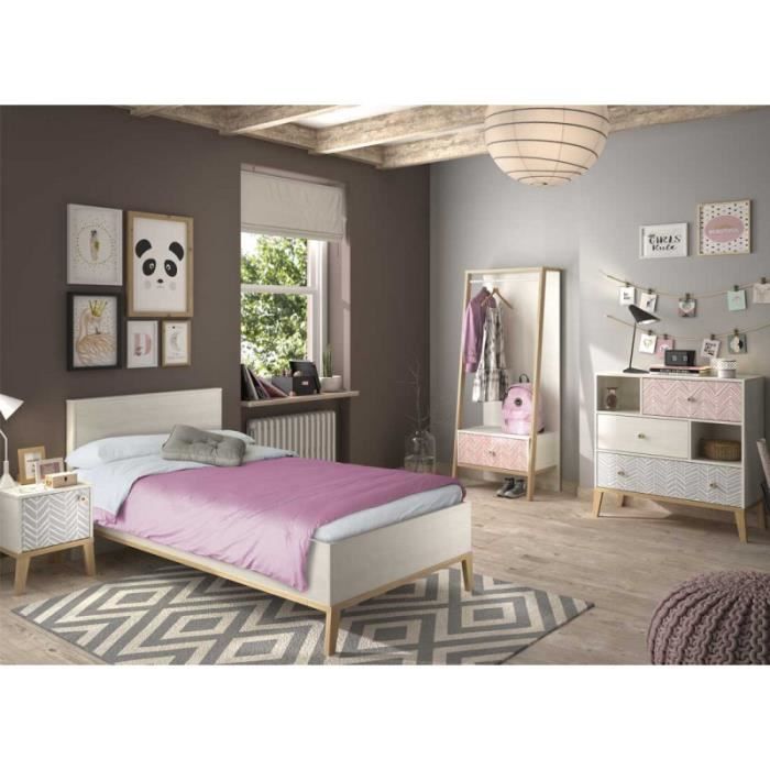 Chambre Enfant Complète (90*200) Bois blanchi - SOLVEIG - L 99 x l 210 x H 86