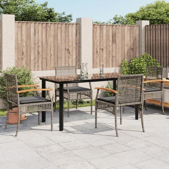 vidaXL Ensemble à Manger de Jardin avec Coussins 5 pcs Table et Chaise de Terrasse Meubles de Patio Mobilier dExtérieur