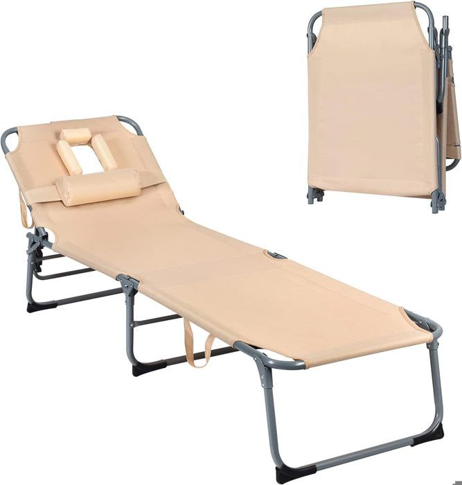 Chaise Longue de Jardin avec Appui-tête Amovible, Dossier Réglable et