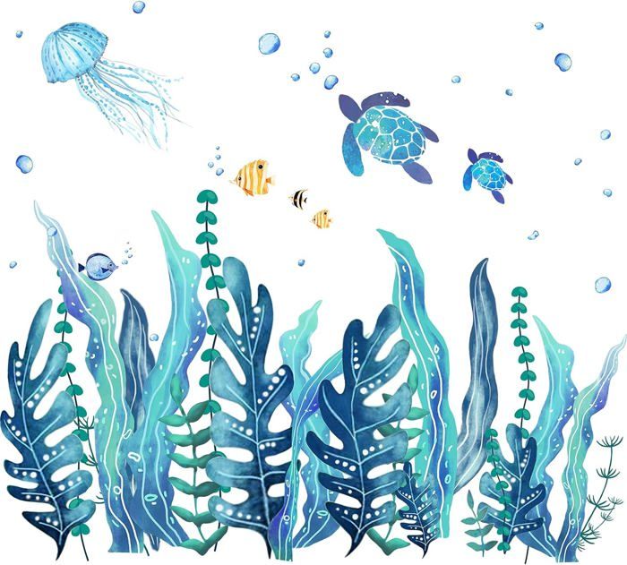 Stickers Muraux Thème Océan Sirène – Corail, Poissons, Algues – Décoration Chambre Enfant, Salle De Bain Bébé