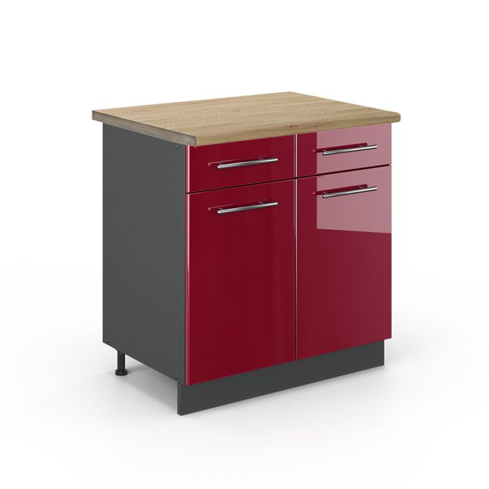 Meuble cuisine Fame-Line 80cm PT Chêne Rouge bordeaux Haute brillance/Anthracite Vicco 46860