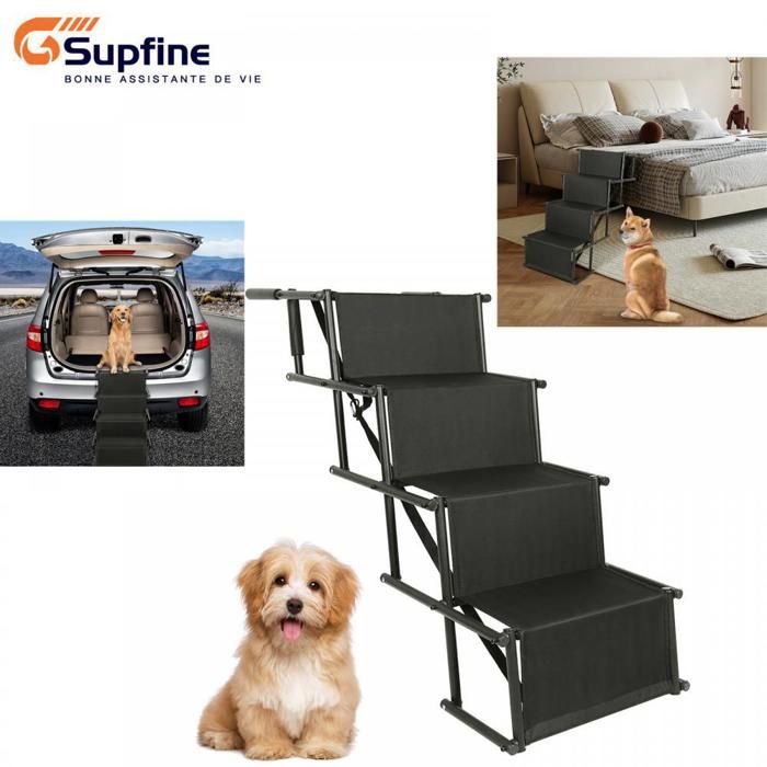 Comparer les prix de SUPFINE Escalier pour Chien 139*45*56-76cm Capacité de Poids 70kg Escalier Pliant pour Animaux 4 Marches