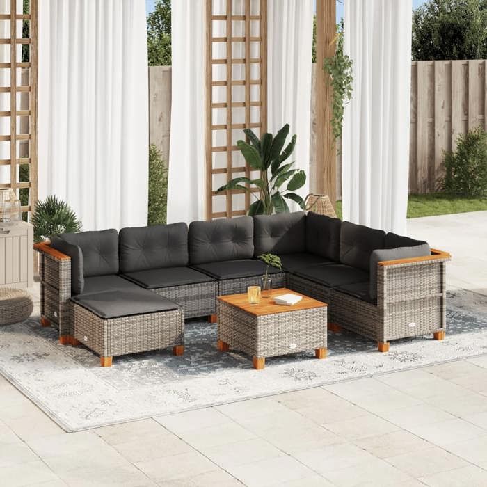 Salon de Jardin VIDAXL Salon 8 pcs avec Coussins Résine Tressée - vue 2