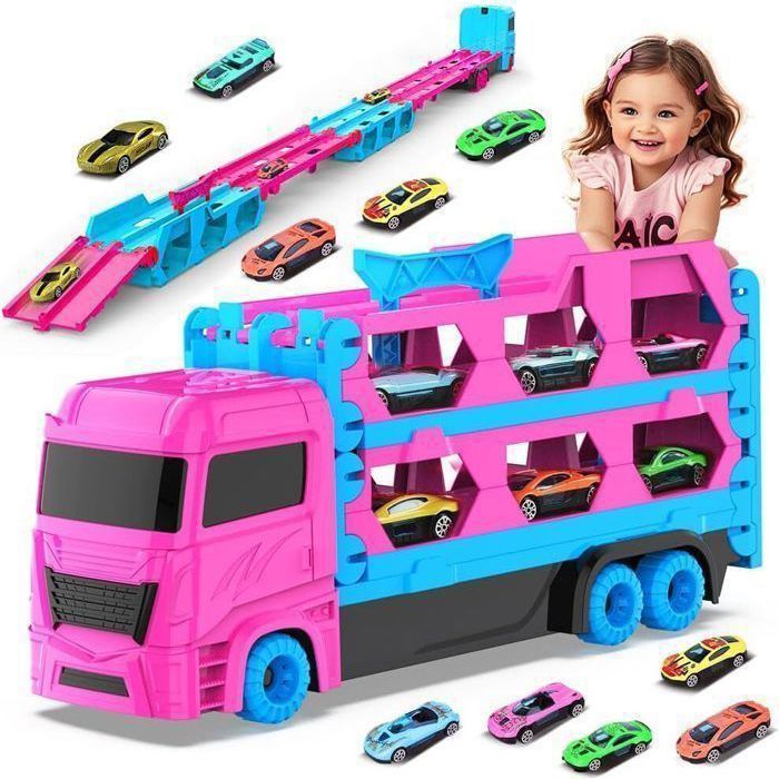 VATOS Camion Porteur Enfant avec 6 Mini Voitures Camion Transporteur Jouet Sans Piles Jeu de Voiture Garçon Fille 3-7 Ans