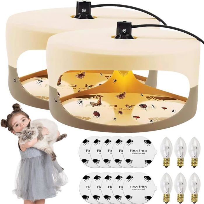 2 Pièces Piège À Puces Piege A Puces Maison Lampe Anti Puces Maison Piege Puce Avec 6 Ampoules Et 10 Autocollants Non Toxiqu