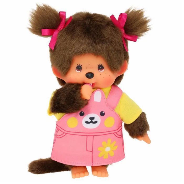 Peluche Kiki Fille Sekiguchi Monchhichi Robe Rose A Pois Couettes 20 Cm - Doudouthèque & Co