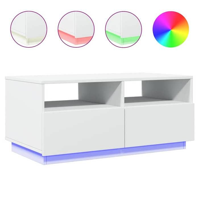 Table de salon Bois - Armoire basse Table basse avec lumières LED blanc 90x49x40 cm@EU59130817