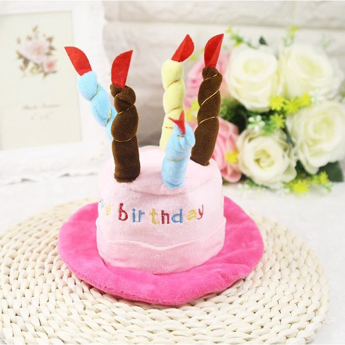 Chapeau danniversaire pour chien avec motif gâteau et bougies accessoire de costume de fête (taille unique) (rose) ODIPIE