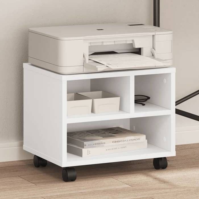 Support dimprimante - vidaXL - Blanc - 41x32x345 cm - Roulettes - Bois dingénierie