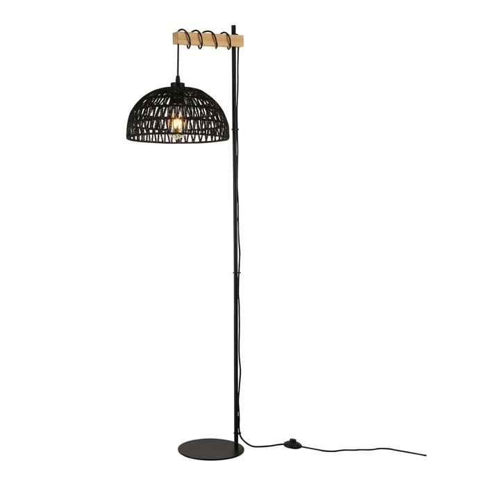 Lampe sur pied bois “SALVIA” abat-jour corde jute noire douille E27.