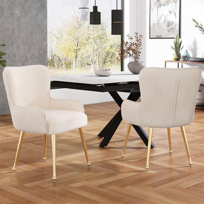 Chaises de salle à manger - Fauteuils en velours (lot de 2) - Mousse 10 cm - Avec accoudoirs - Pieds métal doré