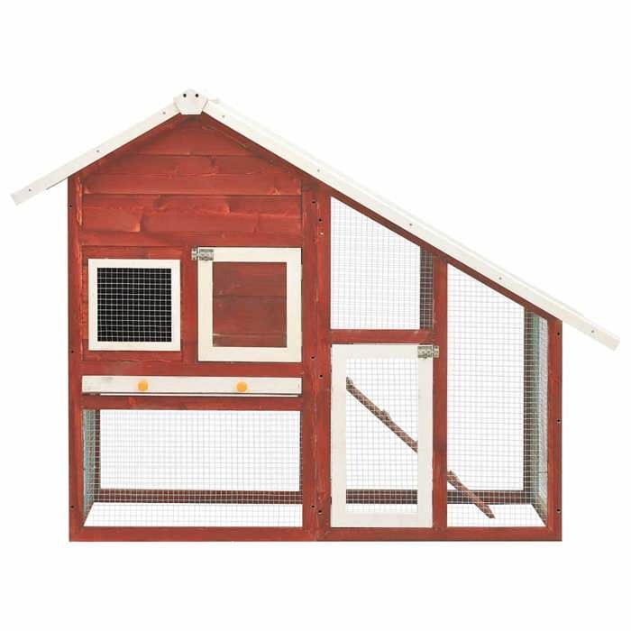 JILLS - Poulailler enclos cage poules dextérieur Clapier Rouge et blanc 140x63x120cm - Bois de sapin massif OCT33763673