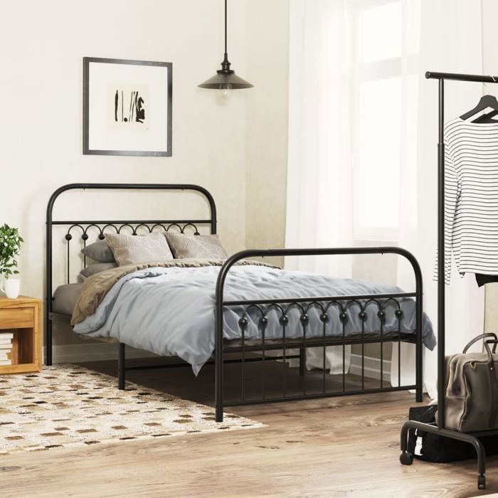 CHIC Lit adulte1 place - 100x190 cm Structure/Cadre de lit métal et pied de lit noir 100x190cm #Sara50976